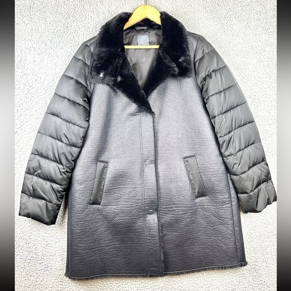 Persona By Marina Rinaldi Polyester Coat Rare Size 8 Black Puffer Sleeves